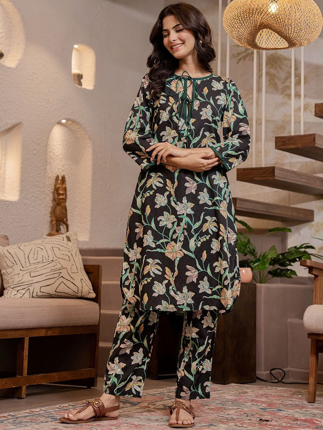 FEATHERS CLOSET Printed Pure Cotton Shirt With Trouser