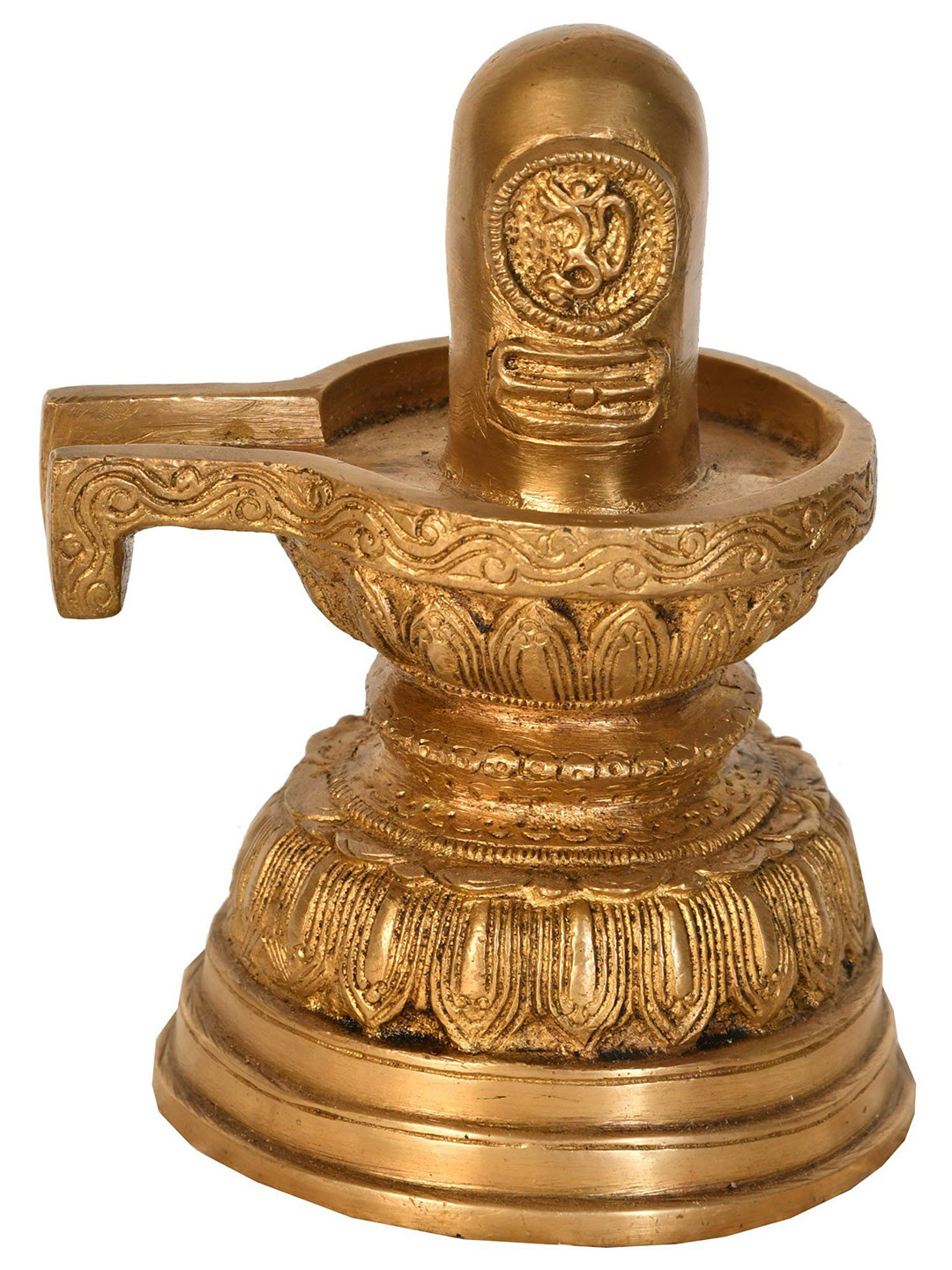 Exotic India Shiva Linga Gold Brass Metallic Prayer Room Hand Made Small Showpiece - 5.4 Inches