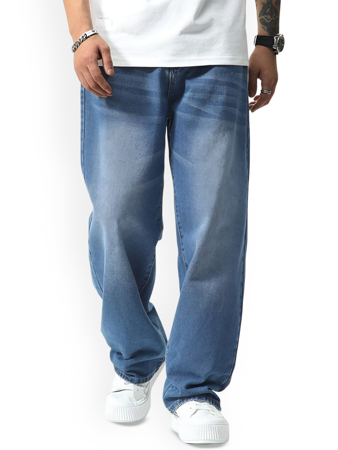 Ben Martin Men Jean Wide Leg High-Rise Light Fade Stretchable Jeans