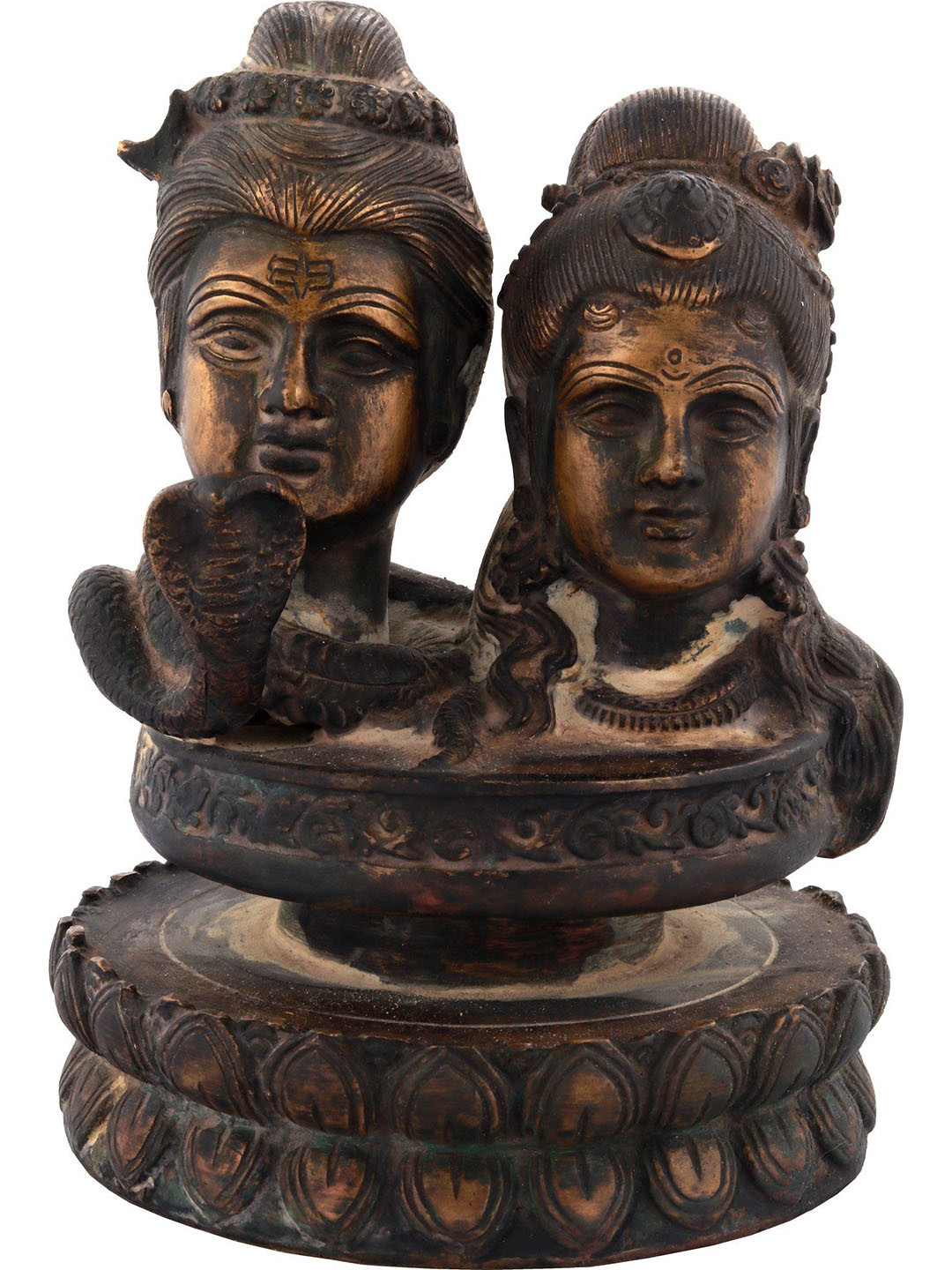 Exotic India Shiva Parvati Linga Brown Brass Metallic Prayer Room Hand Made Small Showpiece - 6.5 Inches