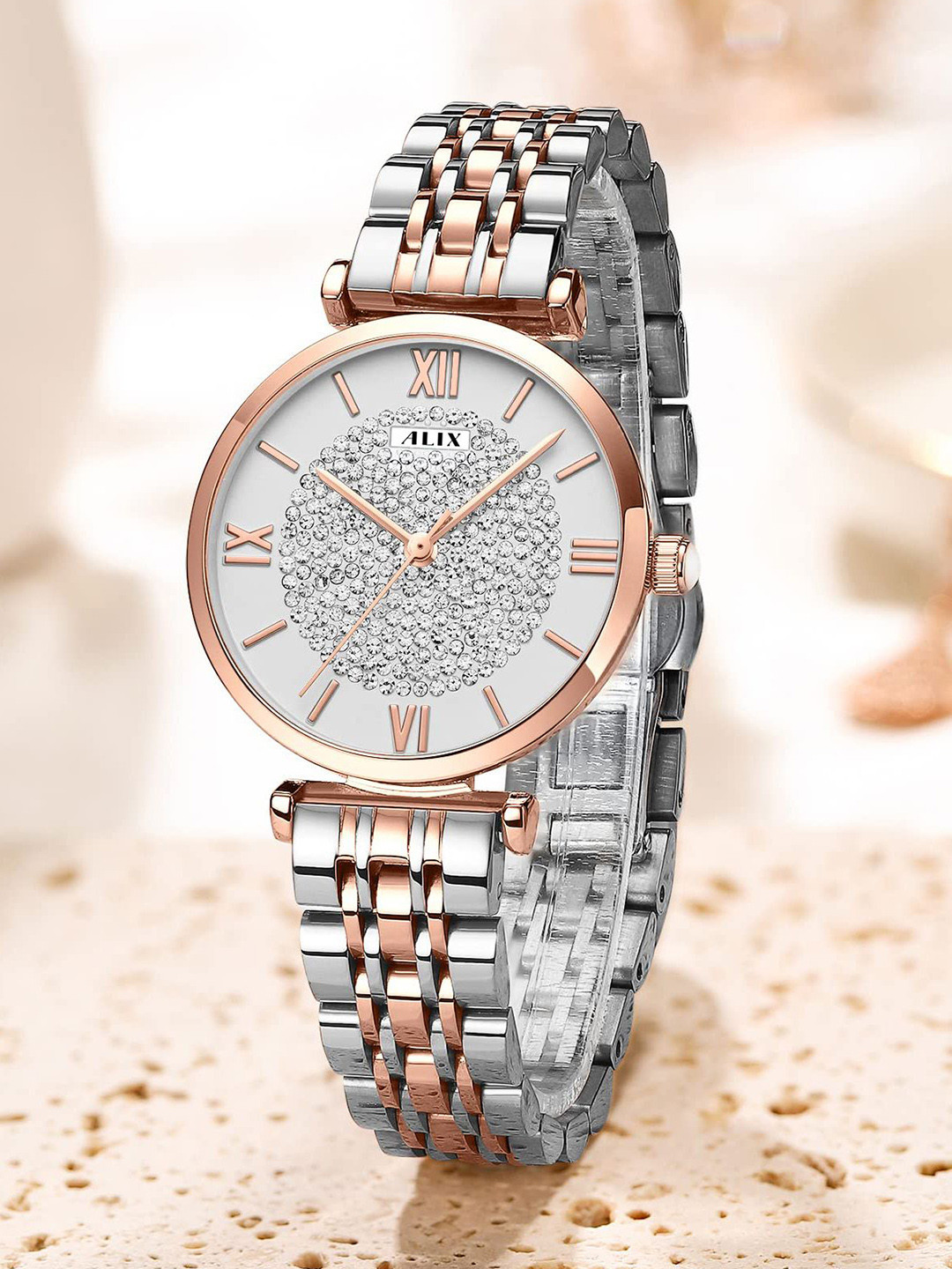 ALIX Women Brass Dial & Stainless Steel Bracelet Style Straps Analogue Watch AL2533 SRGW