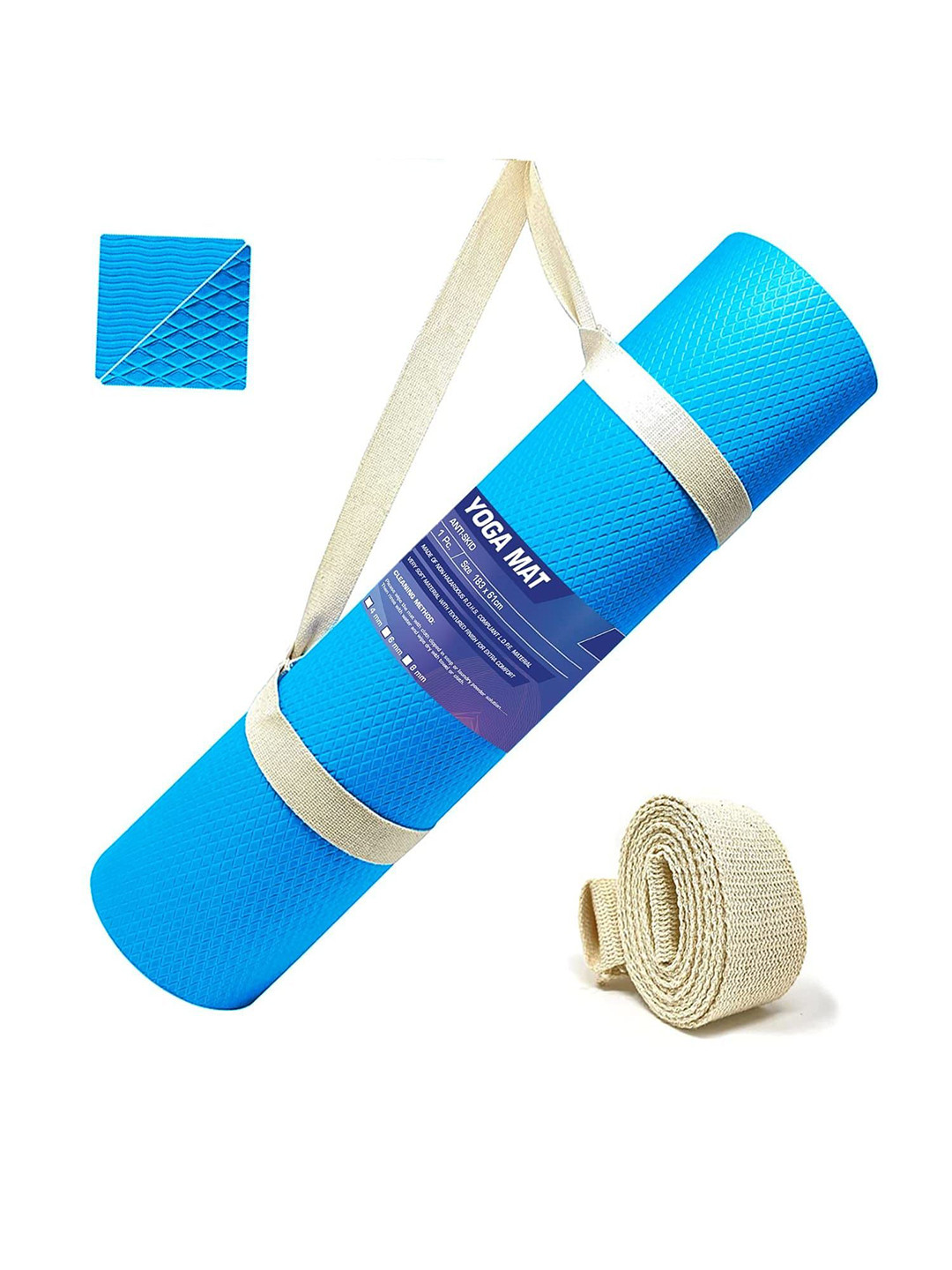 STRAUSS Blue Rectangular Anti-Skid Yoga Mat With Carry Strap