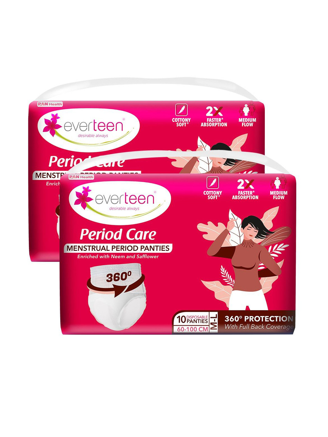 everteen Set Of 2 Neem & Safflower Cotton Period Care M-L Panties - 10 Panties Each
