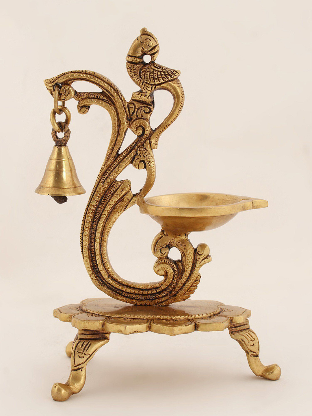 Exotic India Brass Pooja Oil Lamp With Bell