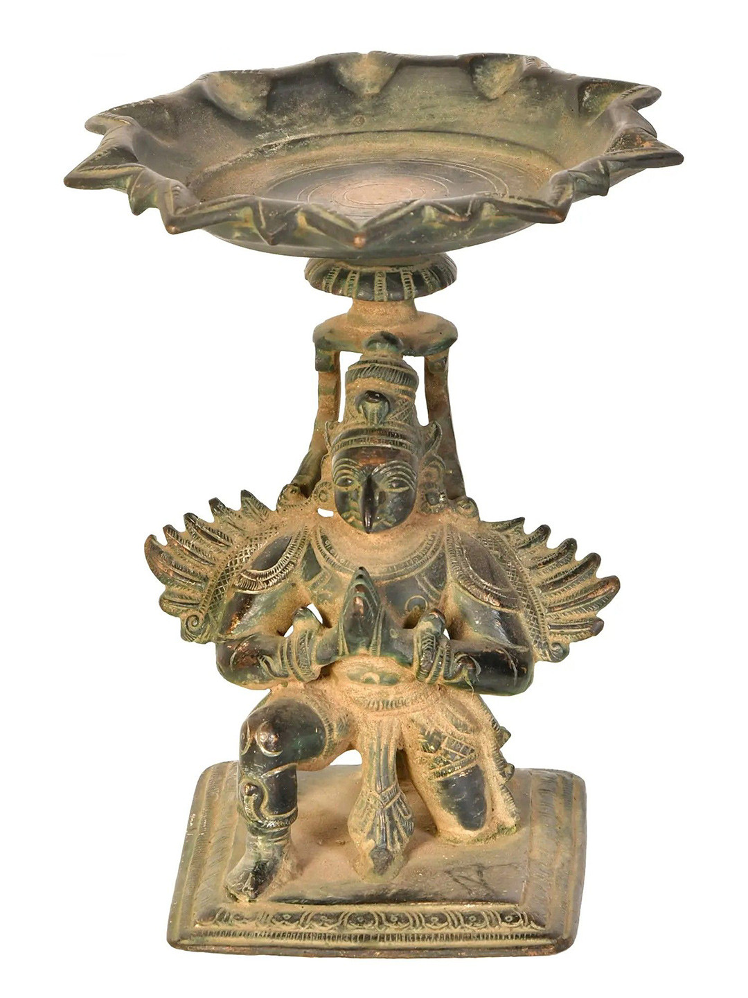 Exotic India Gold-Toned Garuda Lamp Textured Brass Pooja Diya