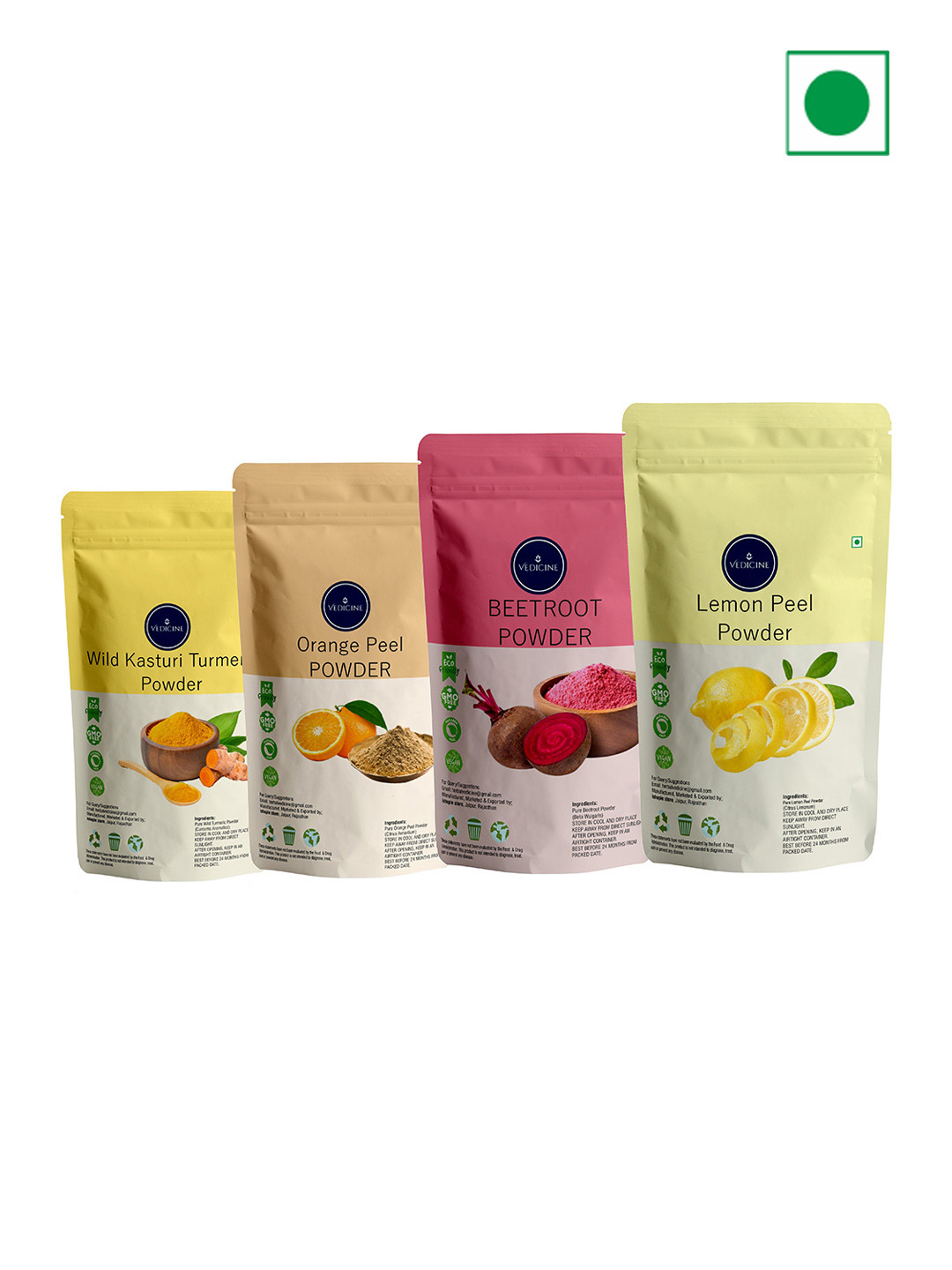 VEDICINE Set Of 4 Wild Turmeric Orange Beetroot Lemon Power For Face Pack-100gm each