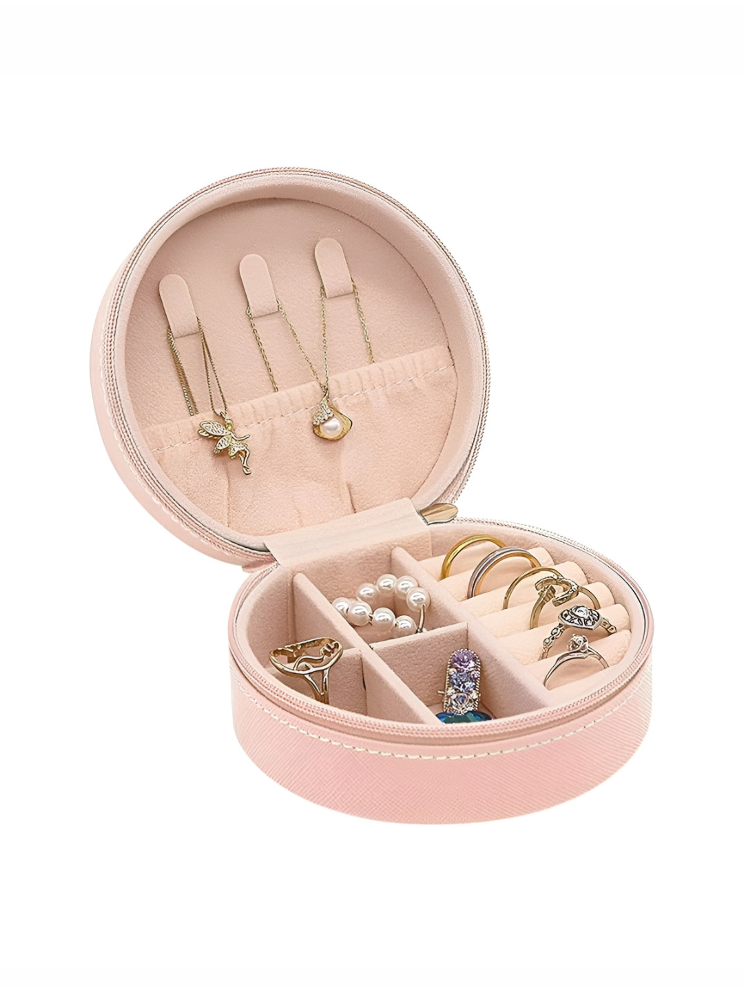 Estele Pink and Beige Round Shaped Regular Jewellery Organiser