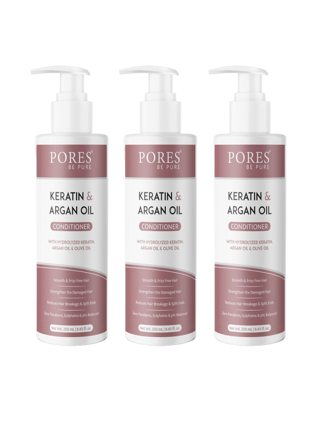 PORES Be Pure Set Of 3 Keratin & Argan Oil Conditioner With Olive Oil - 250ml Each