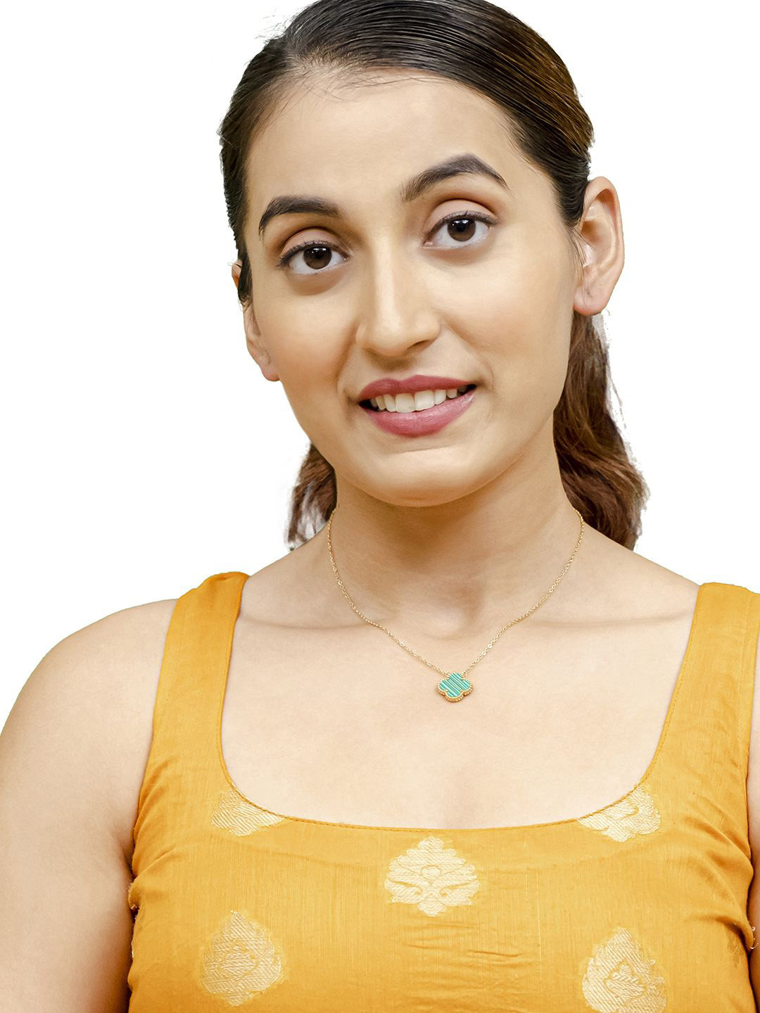 Moon Dust Gold Plated Clover Pendant With Chain