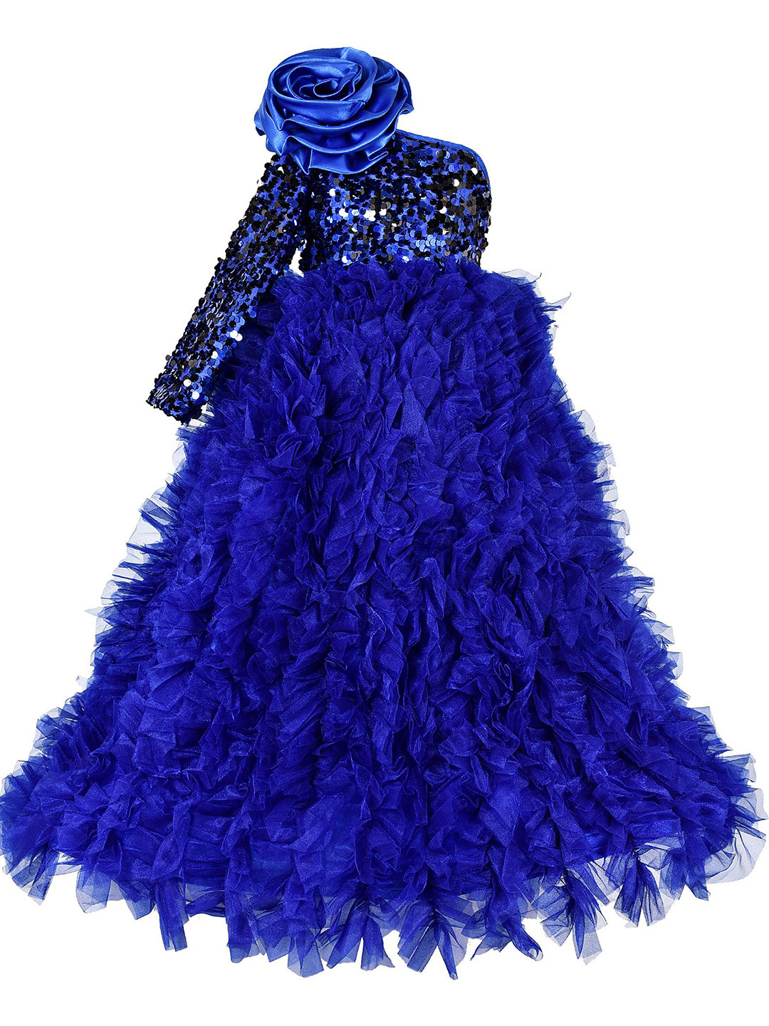 Pink Wings Embellished One-Shoulder Net Maxi Dress