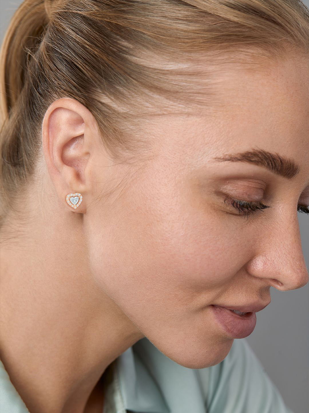 MINUTIAE Rose Gold Plated Heart Shaped Kundan Studs