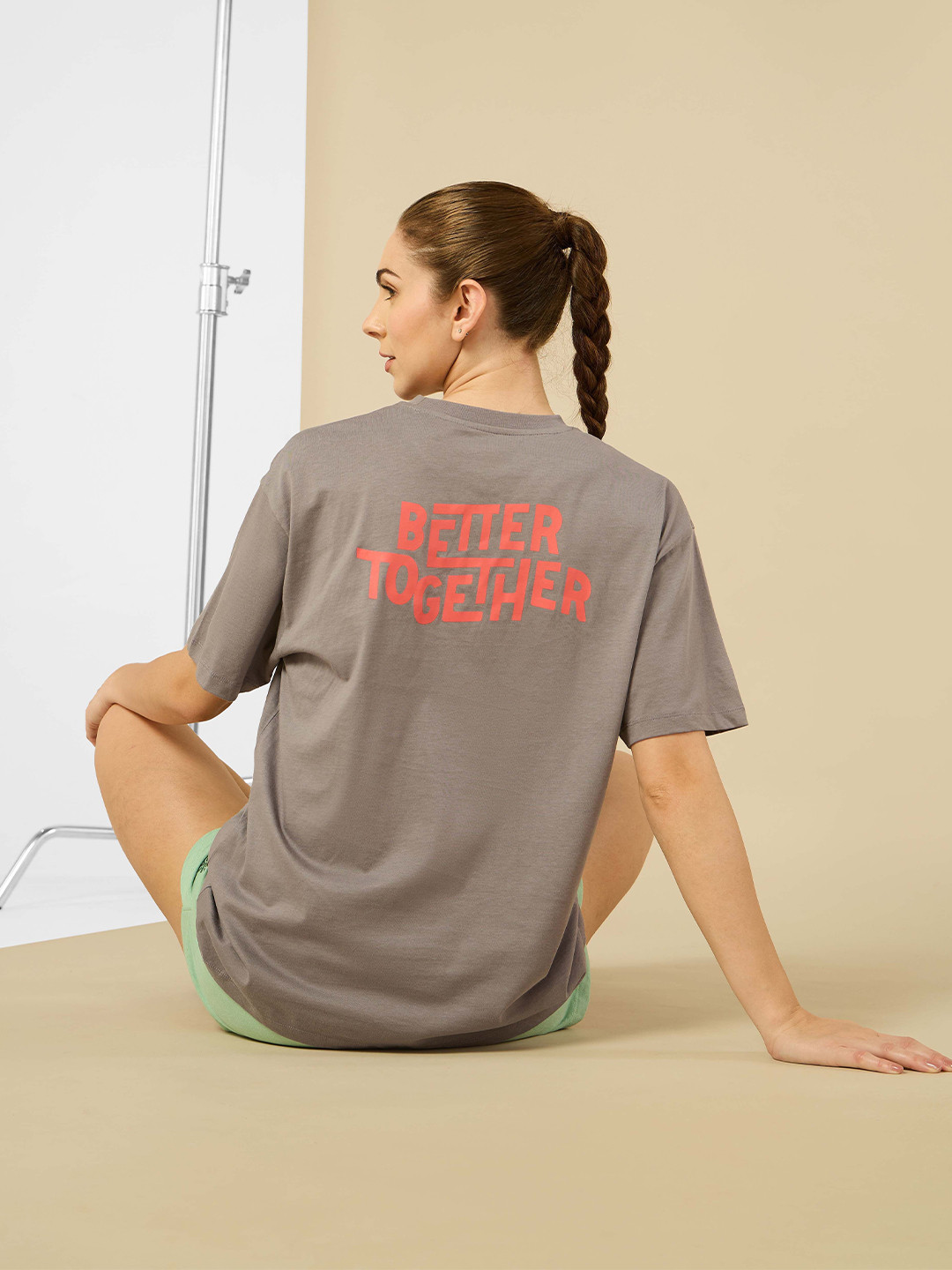 Cultsport Women Bio Finish Typography Printed Round Neck Cotton Oversized T-shirt