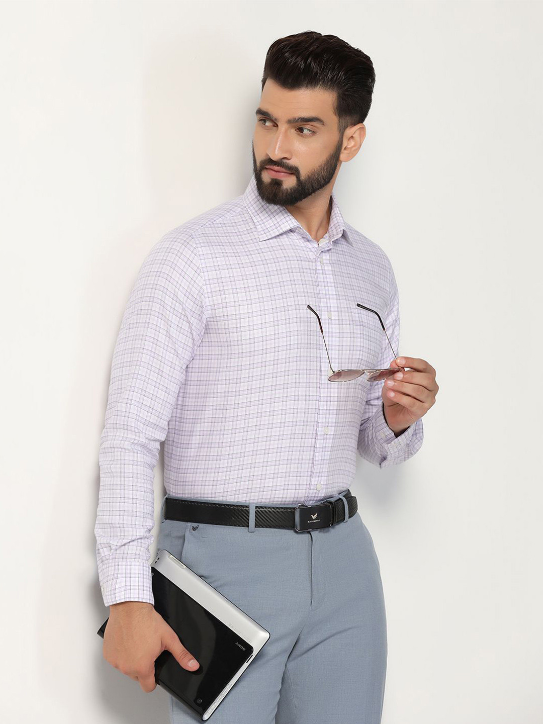 Blackberrys Men'S Purple Check Formal Slim Fit Wrinkle-Resistant Shirt