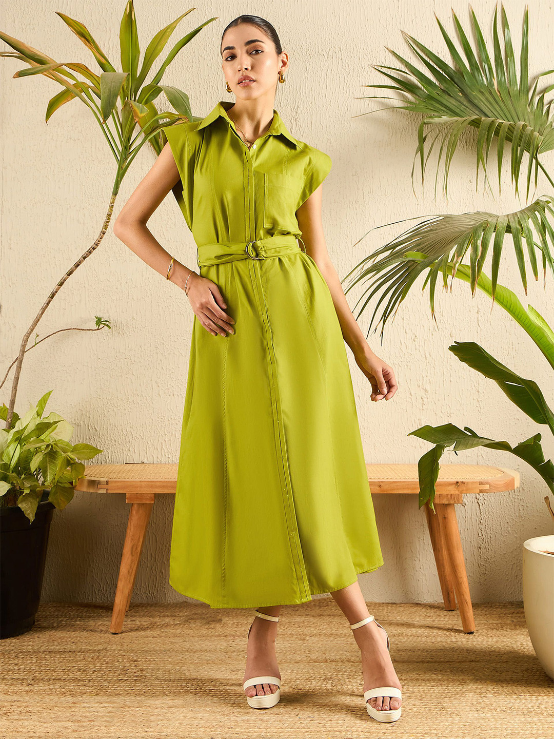 Uptownie Belted Cotton Poplin Shirt Dress