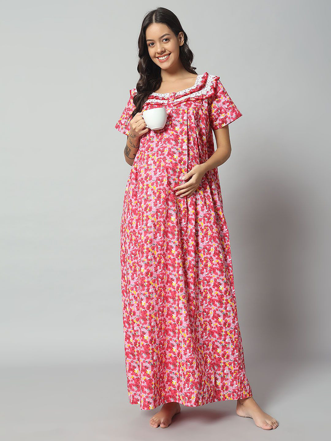 SEPHANI Printed Maternity Maxi Nightdress FD-RED-ZIG-618-L