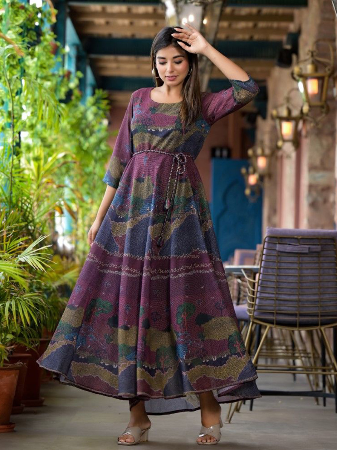 Juniper Print Georgette Fit & Flare Maxi Dress