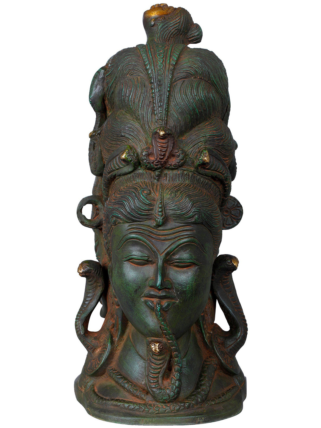 Exotic India Mukhalingam Green Brass Metallic Prayer Room Hand Made Small Showpiece - 10 Inches