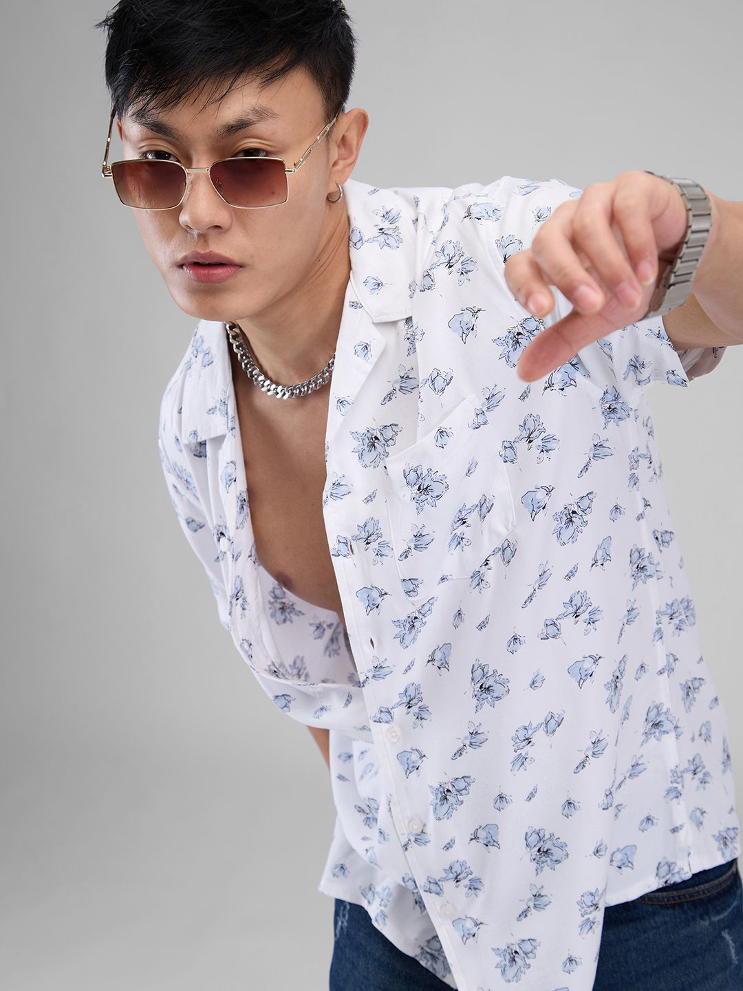 VASTRADO Men Classic Cuban Collar Floral Printed Oversized Casual Shirt