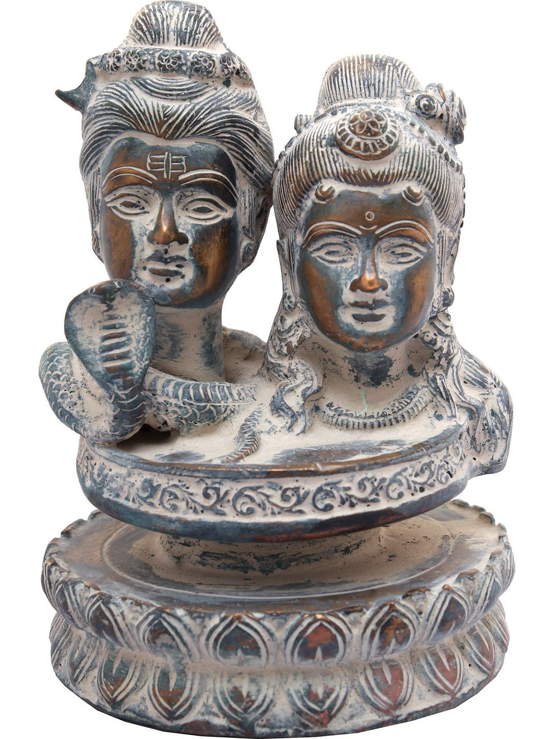 Exotic India Shiva Parvati Linga Silver Brass Metallic Prayer Room Hand Made Medium Showpiece - 6.5 Inches