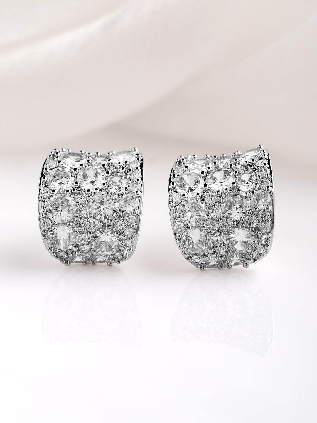 Rubans Rhodium Plated Sparkling AD & Cubic Zirconia Studded Luxurious Hoop Earrings