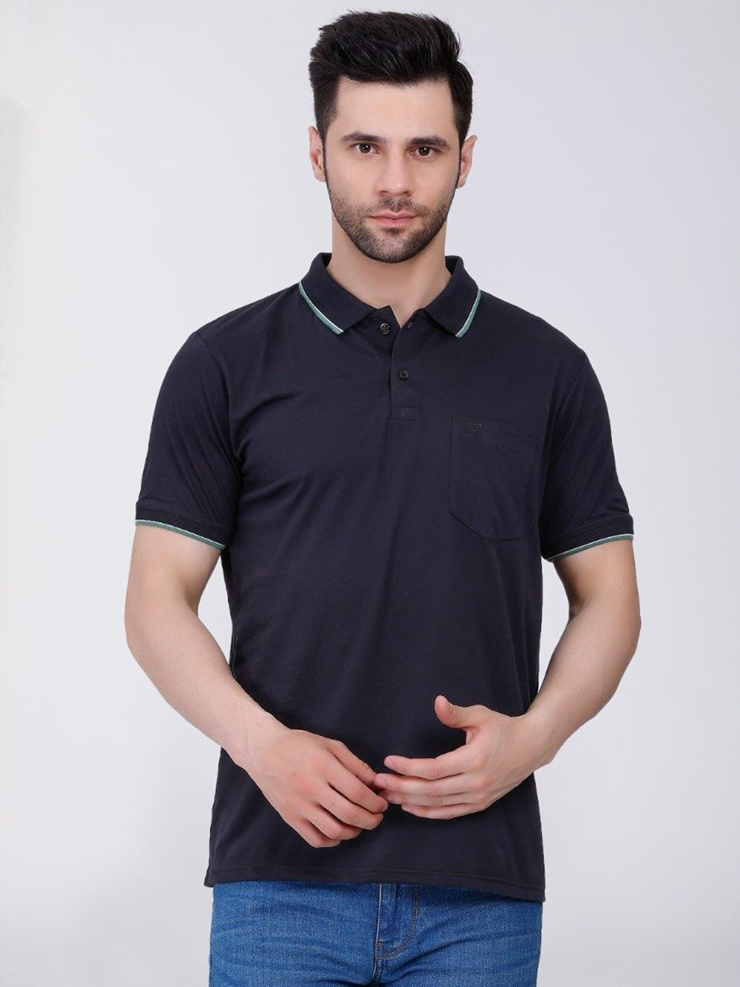 ARRAY Men Solid Polo Collar Cotton Relaxed Fit T-Shirt