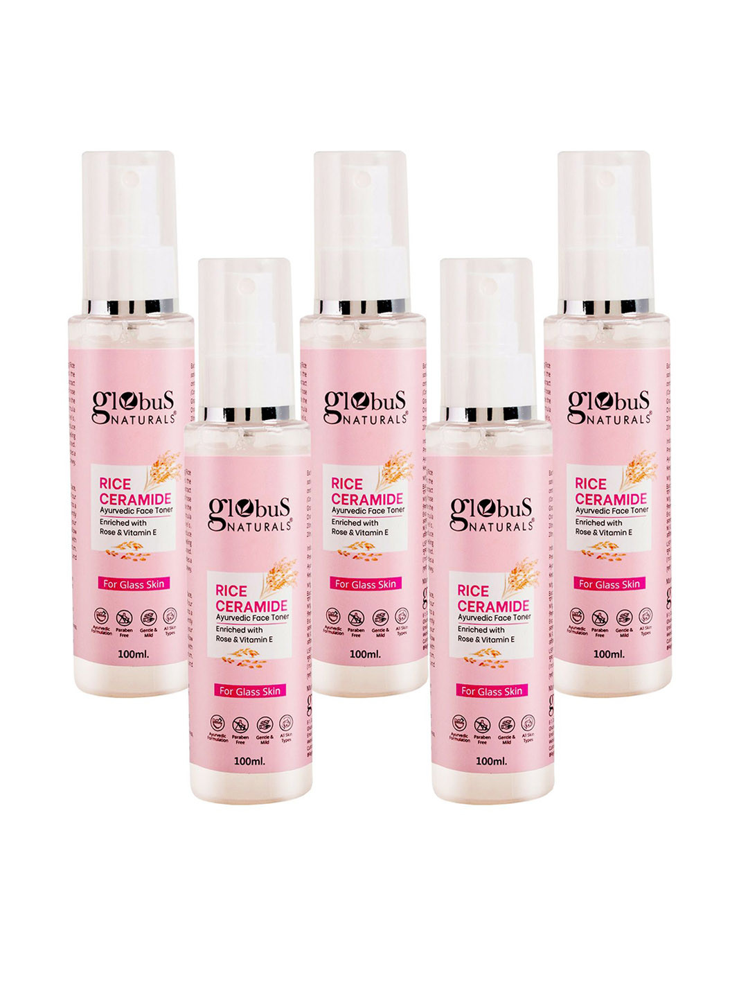 Globus naturals Set Of 5 Rice Ceramide Ayurvedic Face Toner With Vitamin E- 100ml Each