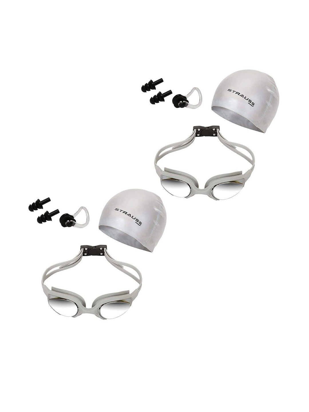 STRAUSS Pack Of 2 Swimming Goggles Set with UV & Cap