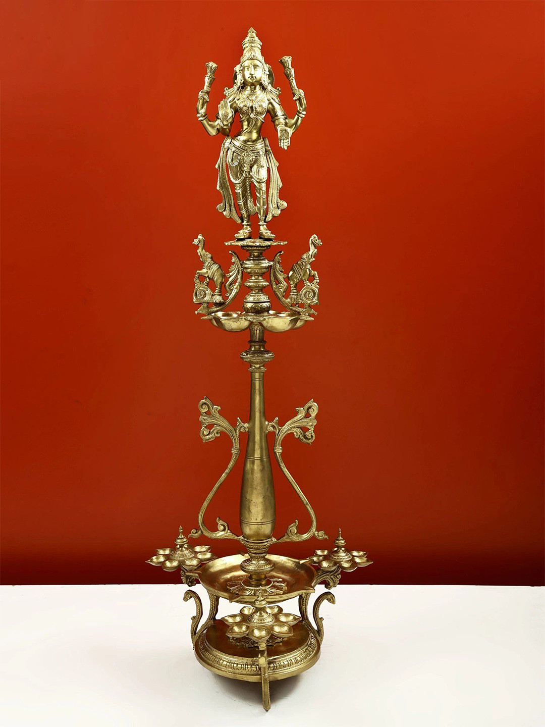 Exotic India Gold-Toned Twenty Six Wicks Lakshmi Lamp Pooja Essentials