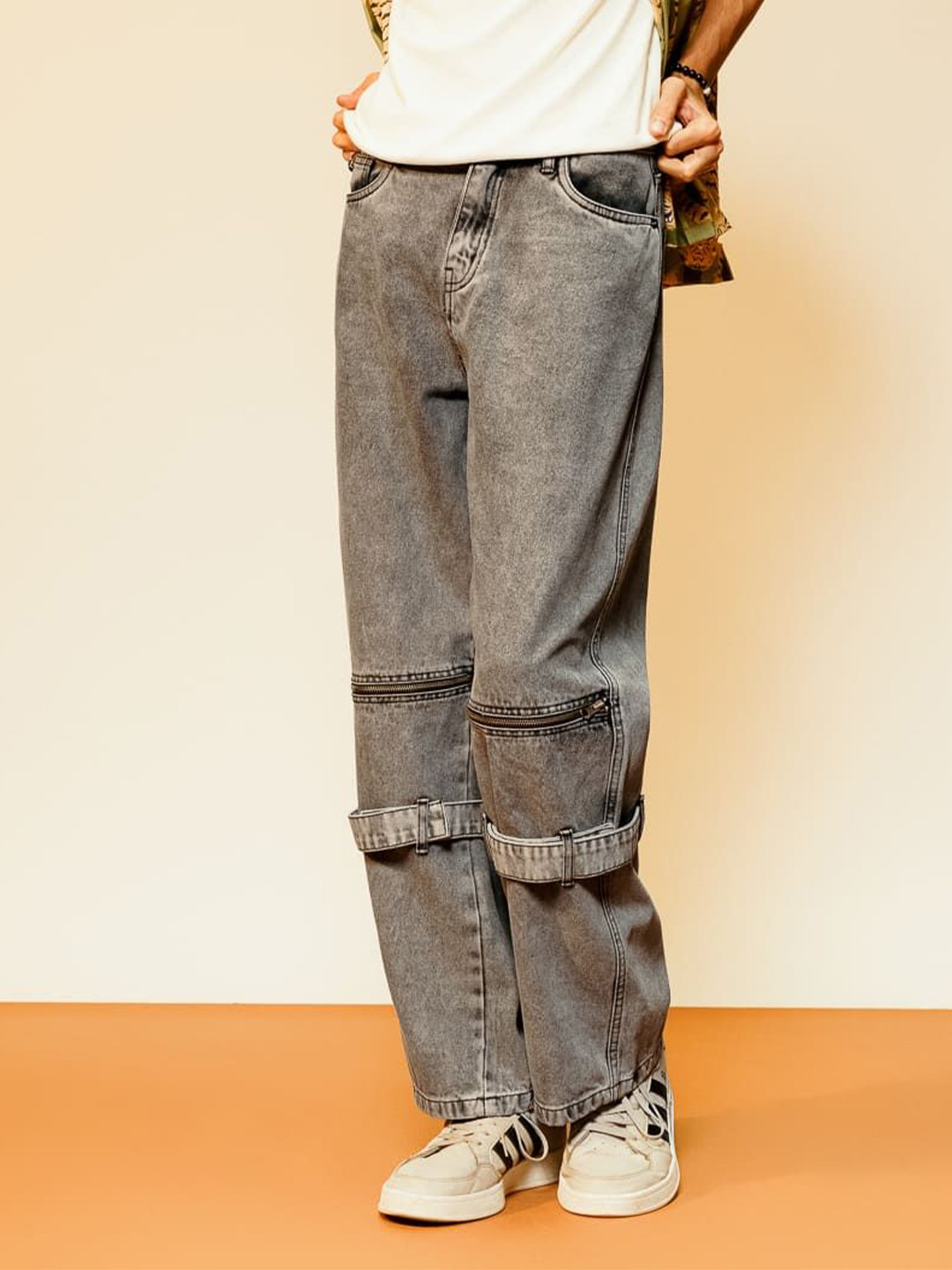 FREAKINS Men Wide Leg High-Rise Denim Jeans