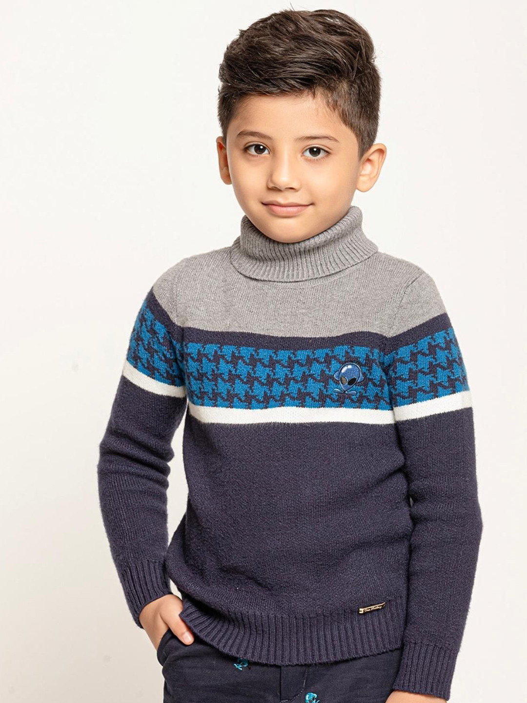 One Friday Navy Blue Abstract Striped Pullover