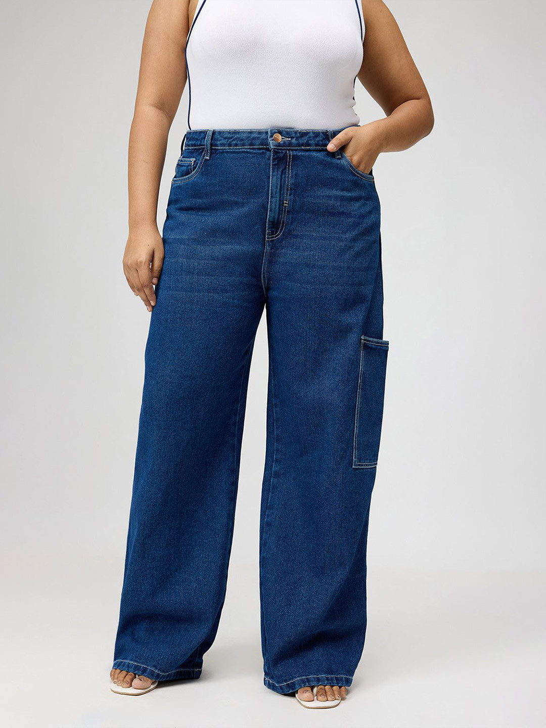 FREAKINS Women Straight Fit High-Rise No Fade Cargo Jeans