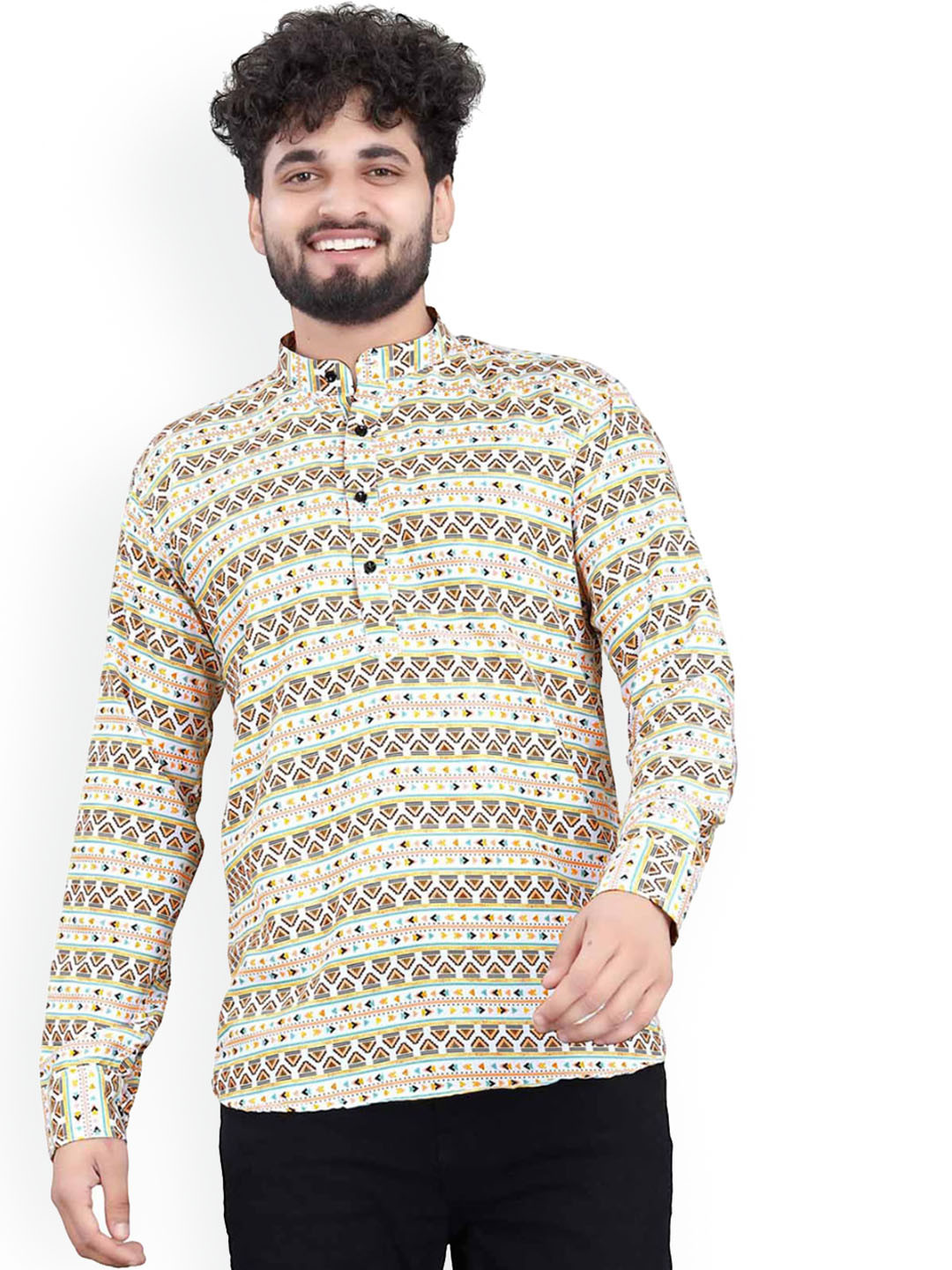 Valencia Fashion Ethnic Motifs Printed Mandarin Collar Cotton Silk Straight  Kurta