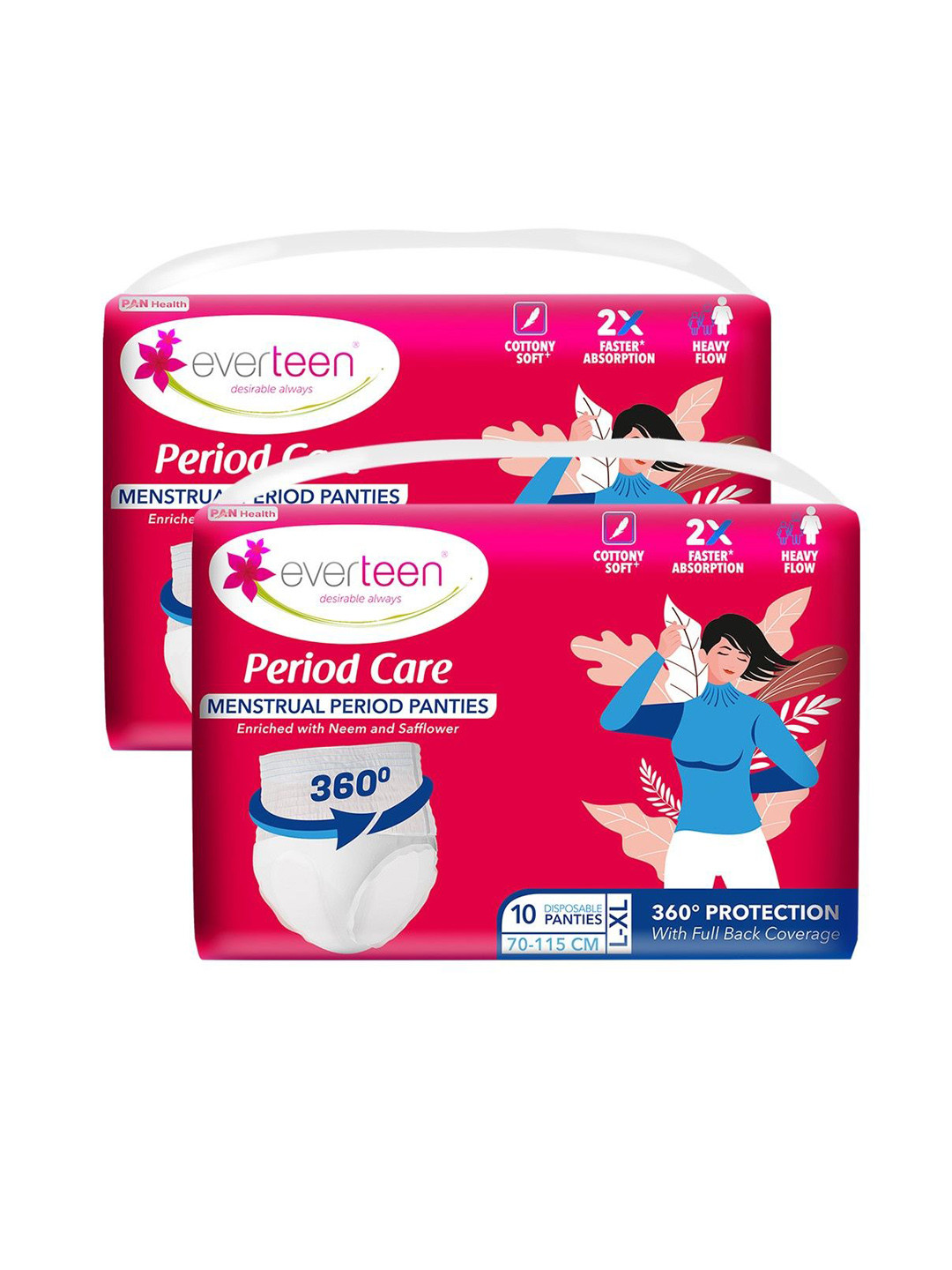 everteen Set Of 2 Neem & Safflower Cotton Period Care M-L Panties - 10 Panties Each