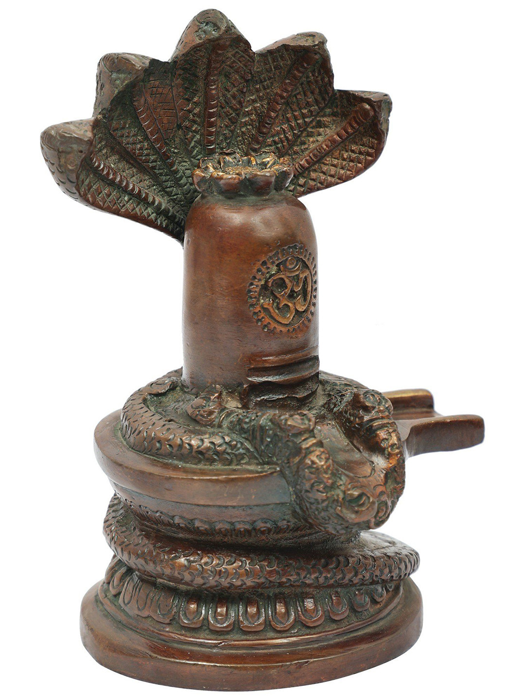 Exotic India Shiva Linga Protected By Serpent Brown Brass Metallic Prayer Room Small Showpiece - 6 Inches