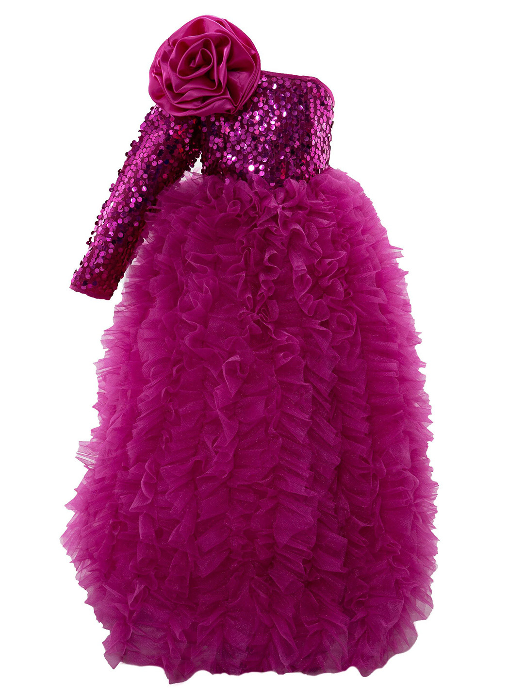 Pink Wings One Shoulder Net Maxi Dress