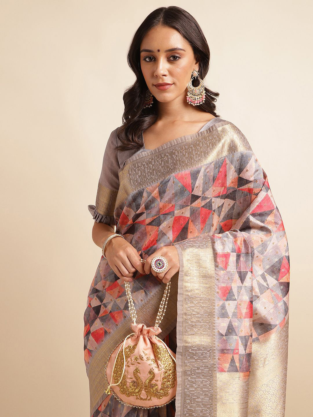 DOI MOI Zari Banarasi Saree With Blouse Piece