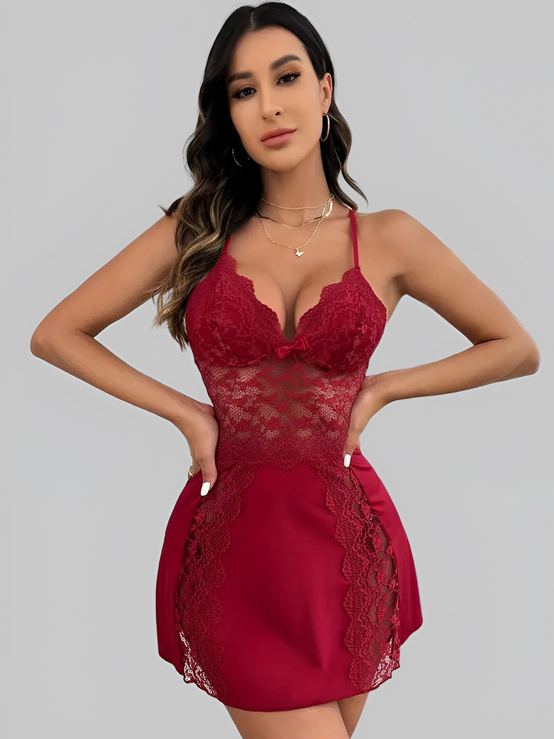 Broiden Self Design Shoulder Straps Baby Doll