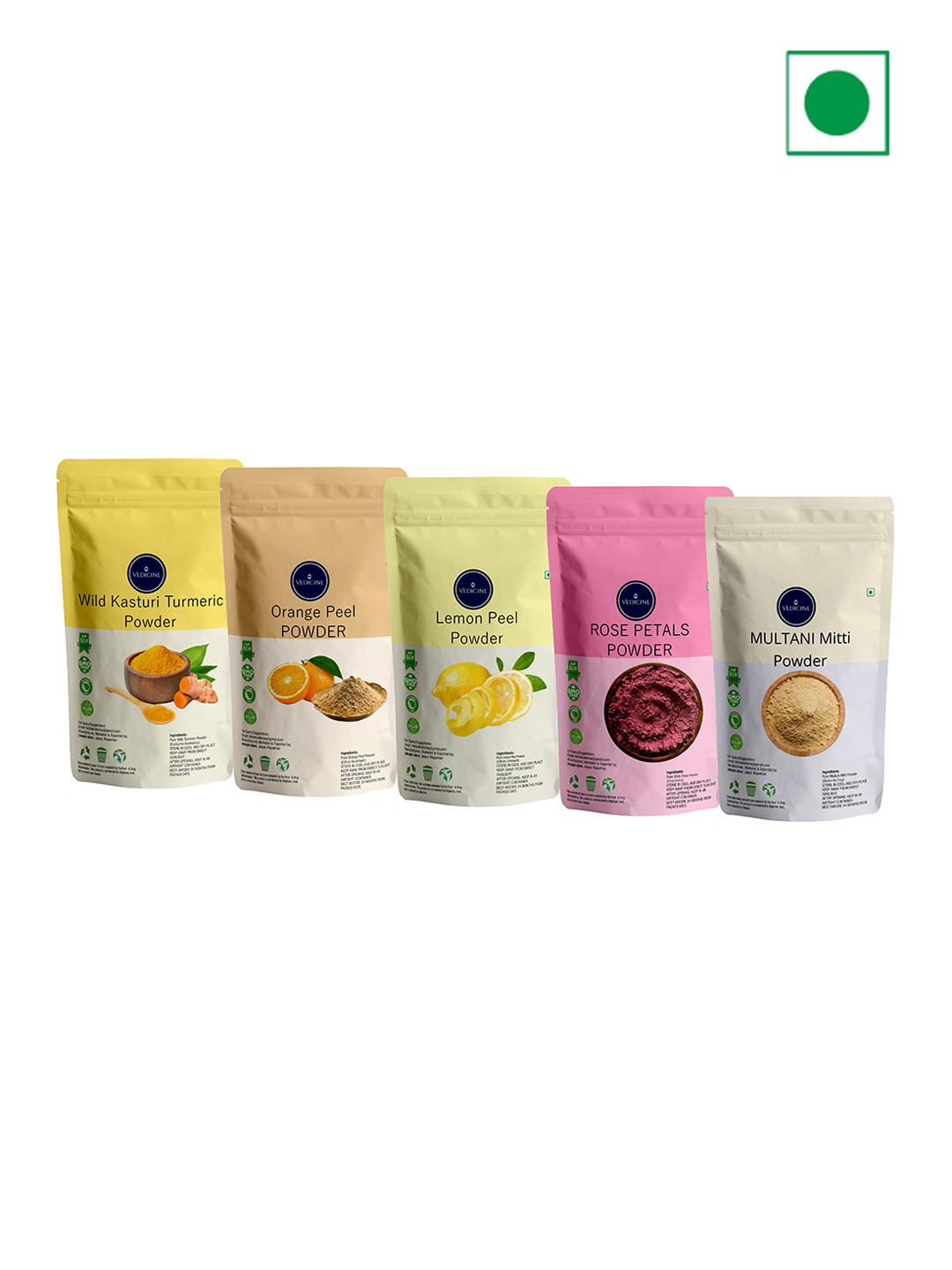 VEDICINE Wild Turmeric Orange Rose Petal Lemon Multani Mitti Powder Face Mask- 50g Each