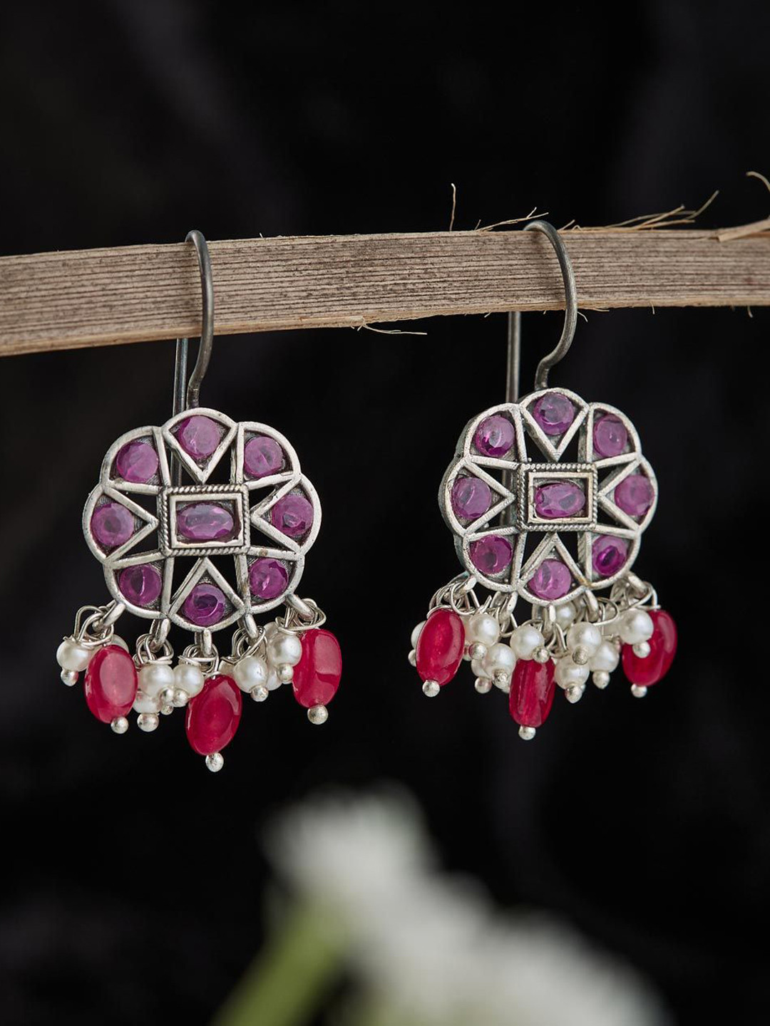 Fabindia Stone Studded & Beaded Dangler Drop Earrings