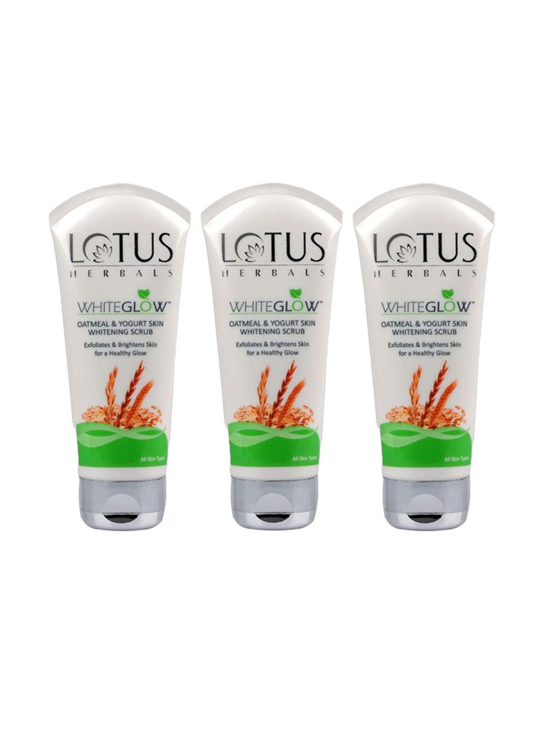 Lotus Herbals Set Of 3 Whiteglow Oatmeal & Yogurt Skin Whitening Scrub-100g Each