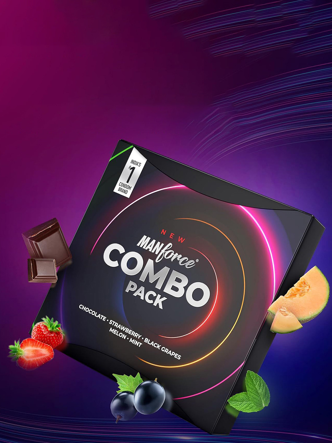 Manforce Men Chocolate Strawberry Black Grapes Melon & Mint Lubricated Flavored Condoms