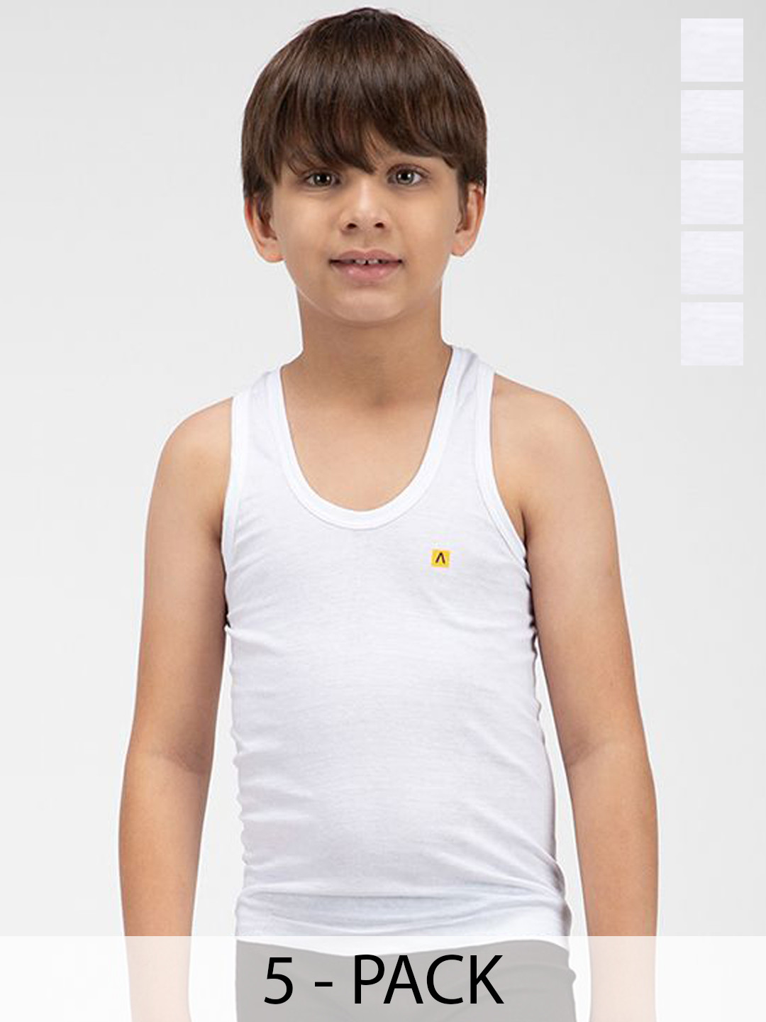 AMUL COMFY Boys Pack Of 5 Pure Cotton Innerwear Vests- AC-SRN-VE-WHT-35-5PC
