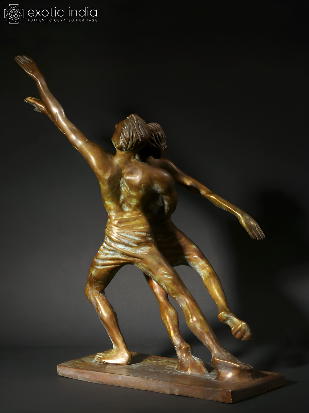 Exotic India Contemporary Dance Couple Brown Brass Metallic Living Room Medium Showpiece - 16 Inches