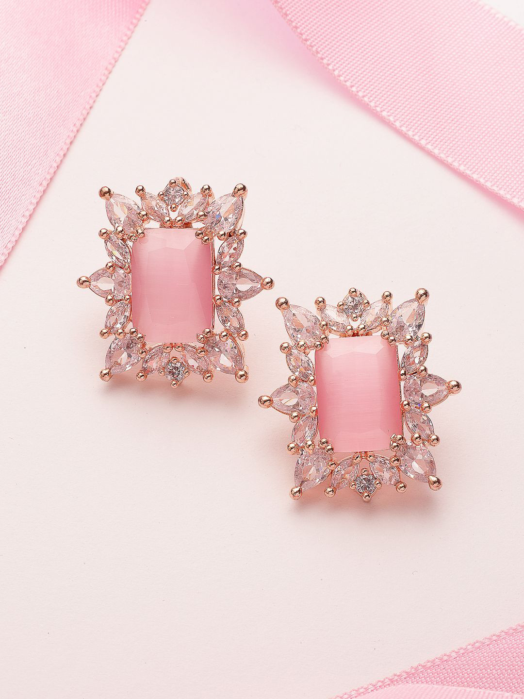 ADIVA Rose Gold Plated American Diamond Studs