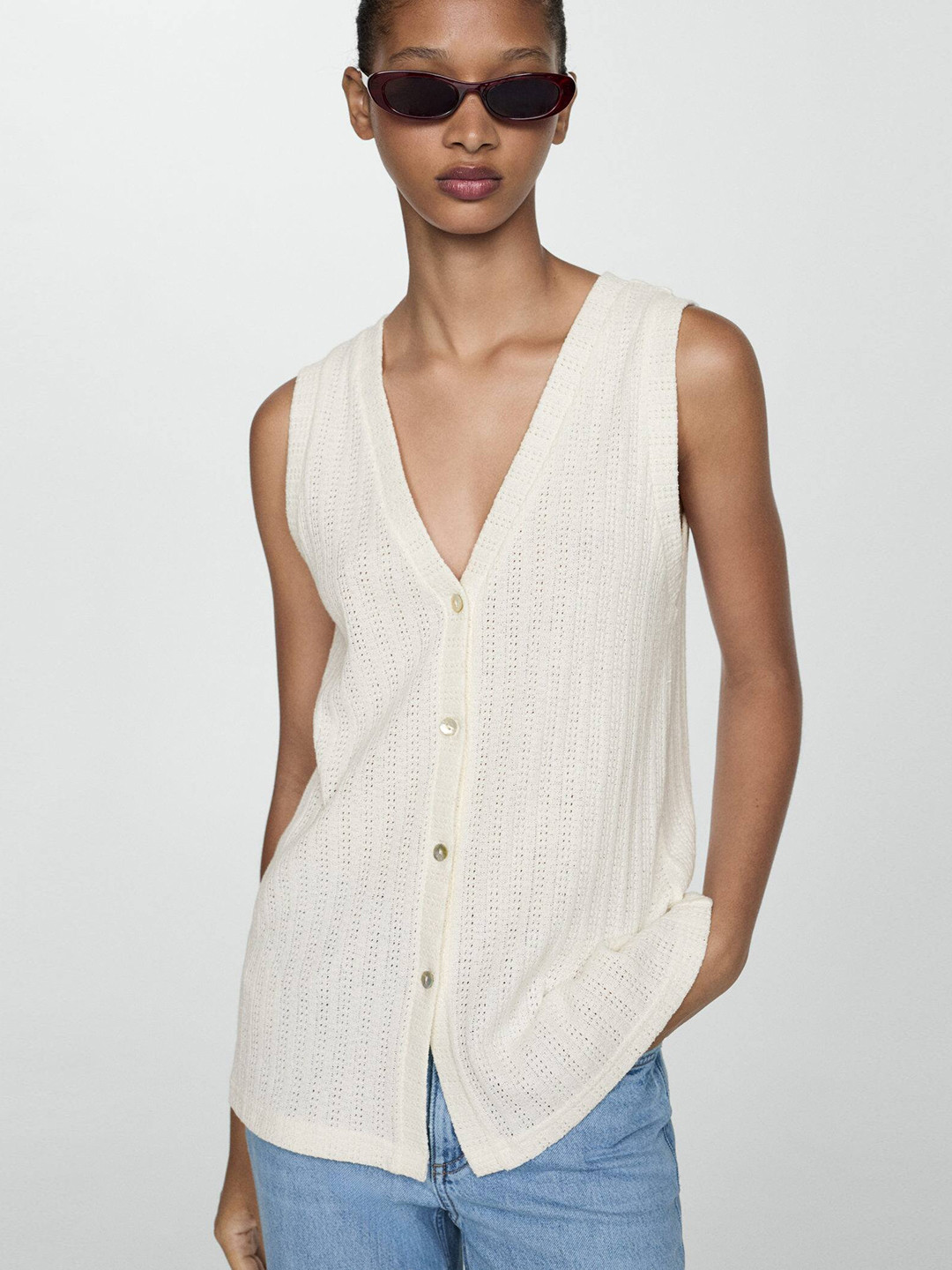 MANGO Crochet Shirt Style Top