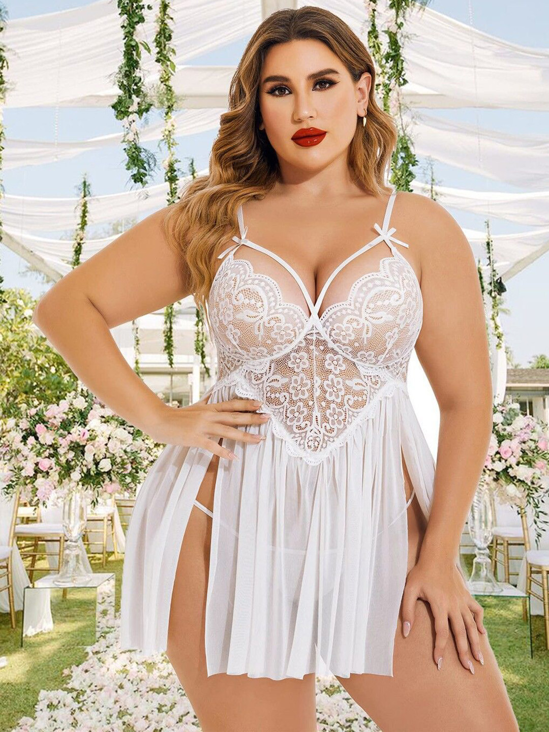 CareDone Women's Shoulder Straps Self Design Baby Doll