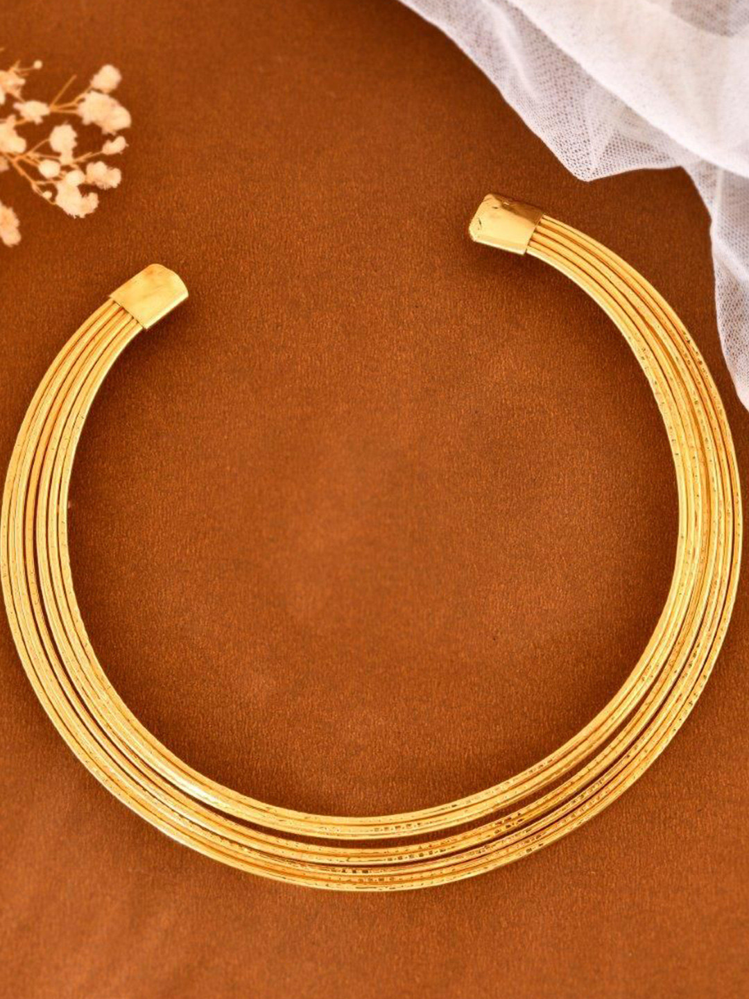 VOJ Stainless Steel Gold-Plated Muti Layered Hasli Necklace