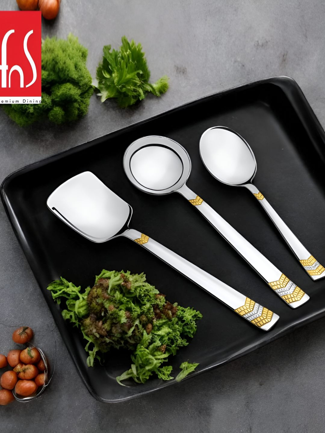 FNS 3 Pcs Stainless Steel Textured Serving Spoons