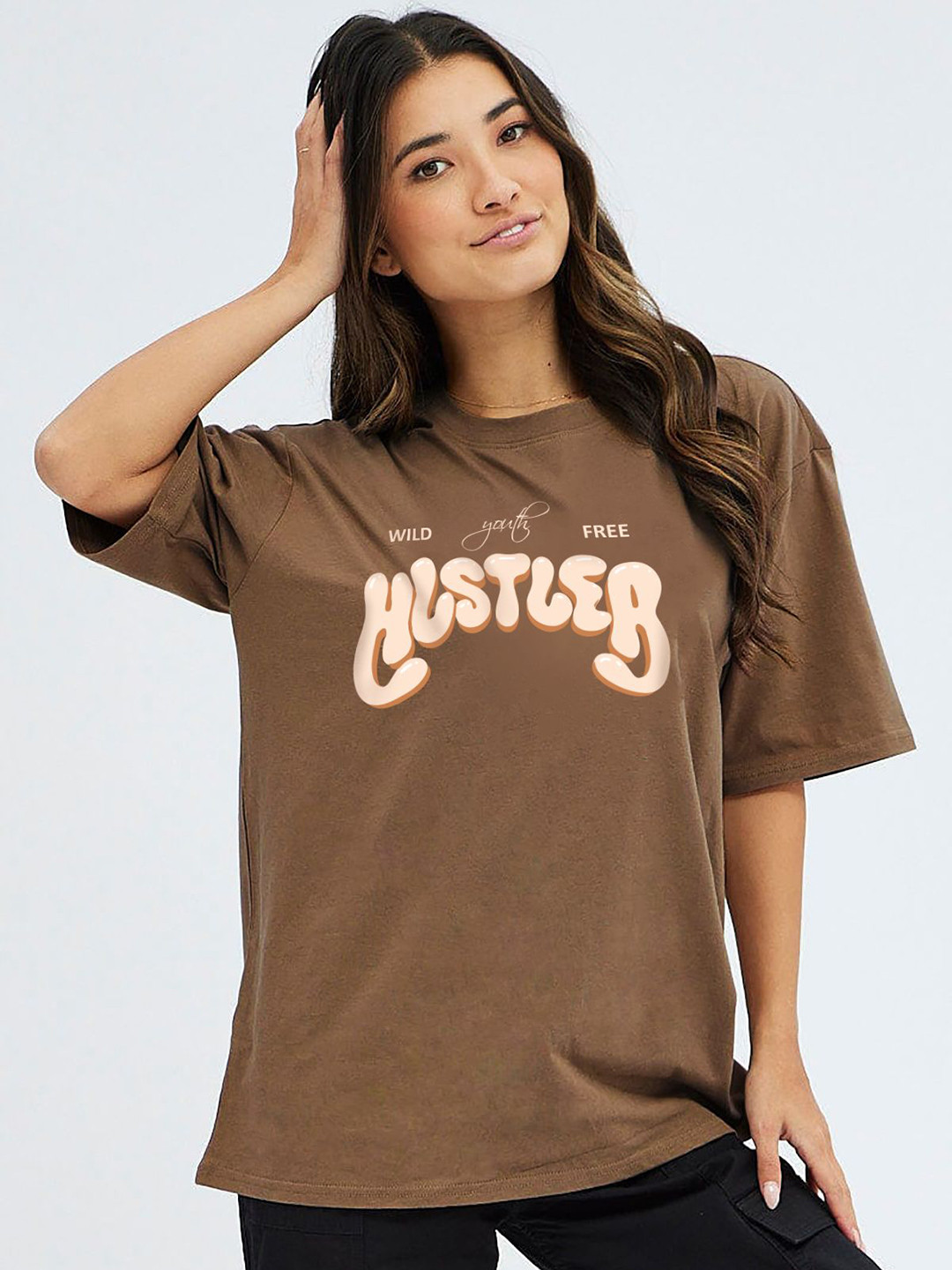 MISCHIEF MONKEY Women Typography Extended Sleeves Applique T-shirt