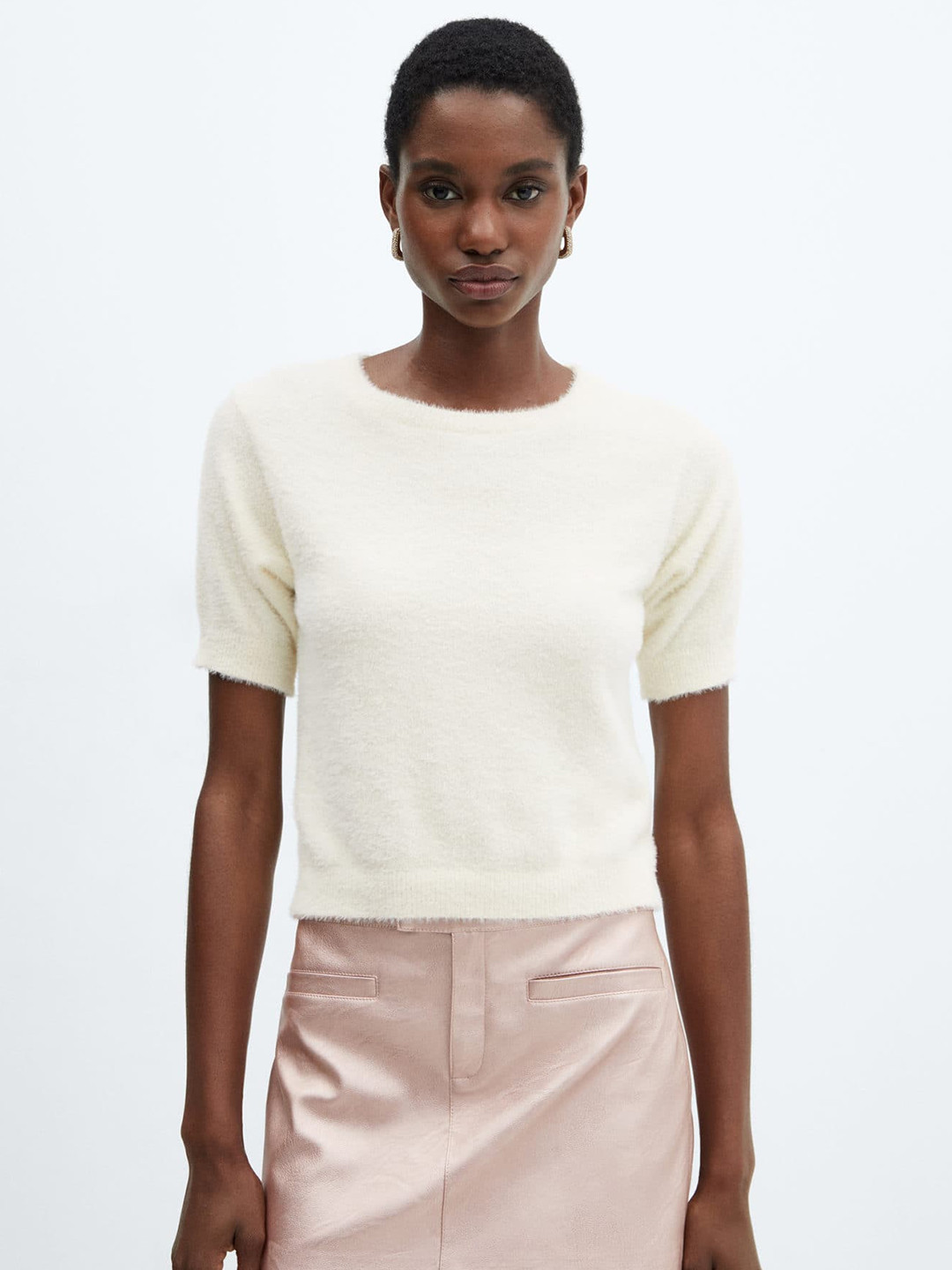 MANGO Faux Fur Knitted Pullover